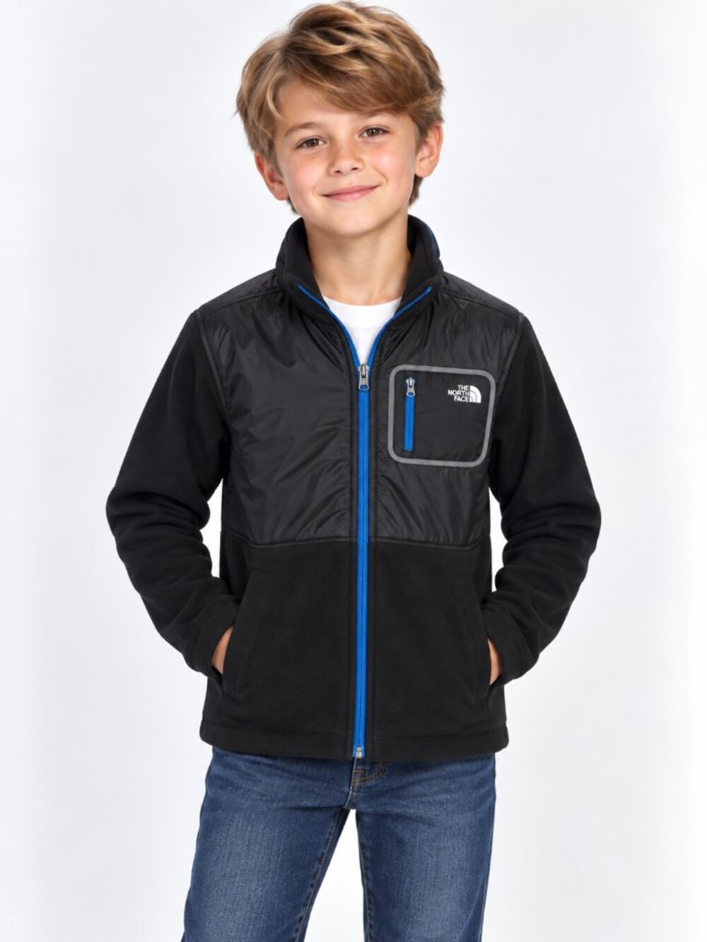 The North Face Boys’ Black Fleece Hybrid Full-Zip Jacket